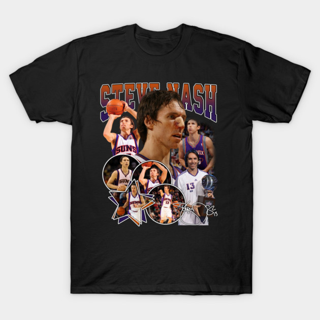 "Black graphic T-shirt featuring basketball-themed collage, comfortable cotton material, perfect for sports fans."