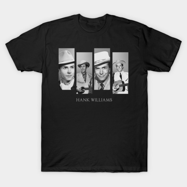 Black t-shirt with vintage musician graphic design, featuring grayscale portraits and guitar. Ideal for music lovers.