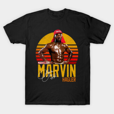 Black graphic T-shirt featuring retro sunset design with bold text, ideal for casual wear.