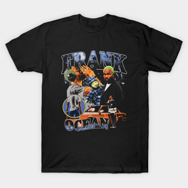 Black graphic tee with vibrant collage design, featuring bold text and artistic elements, perfect for casual wear.