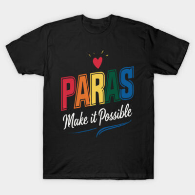 "Black cotton t-shirt with colorful 'Make it Possible' text design, ideal for casual wear."