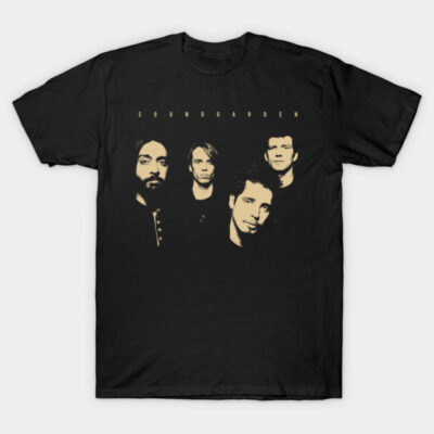 Black Soundgarden band t-shirt, vintage style, featuring classic album cover design, perfect for rock music fans.