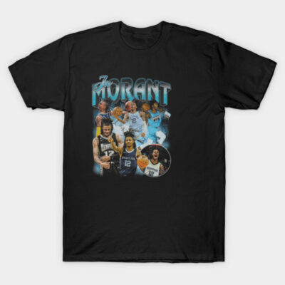Black graphic t-shirt featuring dynamic basketball-themed collage, perfect for sports fans. Casual wear, soft cotton.