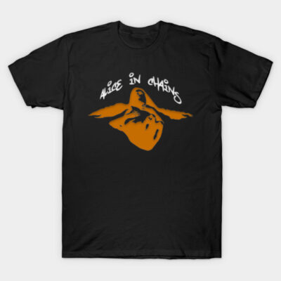 Black graphic t-shirt with orange logo design, casual style, cotton material, unisex, perfect for music fans.