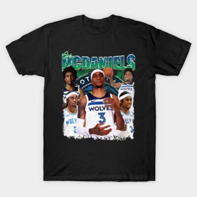 Black basketball-themed graphic t-shirt featuring vibrant player collage and Wolves logo.