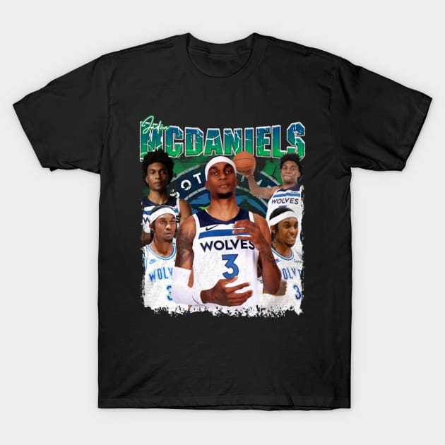 Black basketball-themed graphic t-shirt featuring vibrant player collage and Wolves logo.