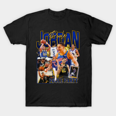 Black graphic t-shirt featuring colorful basketball collage design, perfect for sports fans and casual wear.