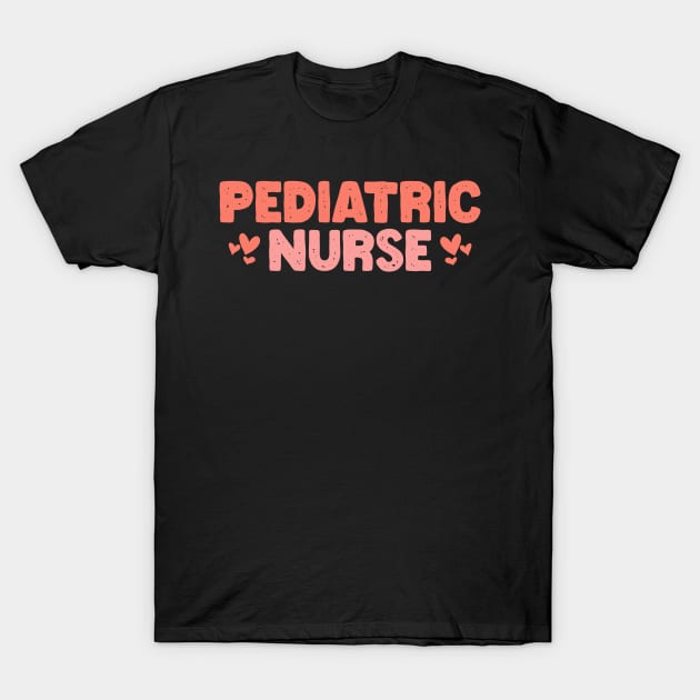 Black cotton t-shirt with pink "Pediatric Nurse" text, casual style, ideal for healthcare professionals.