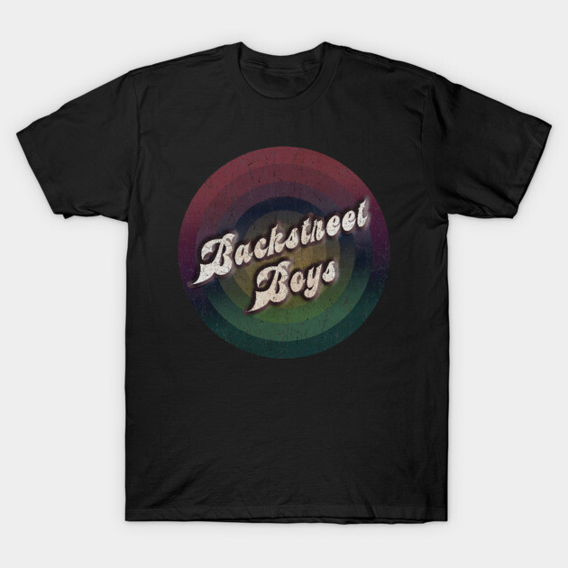 Black graphic t-shirt with vintage-style text and colorful circular design. Casual wear for music enthusiasts.
