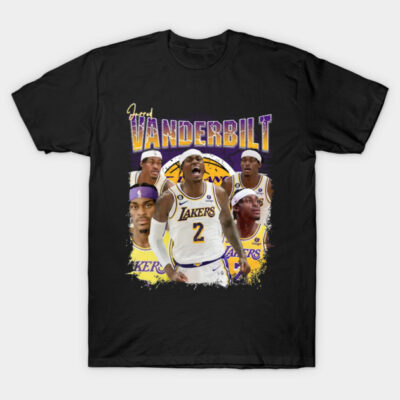 Black basketball-themed graphic t-shirt featuring vibrant team colors and dynamic design, perfect for sports fans.