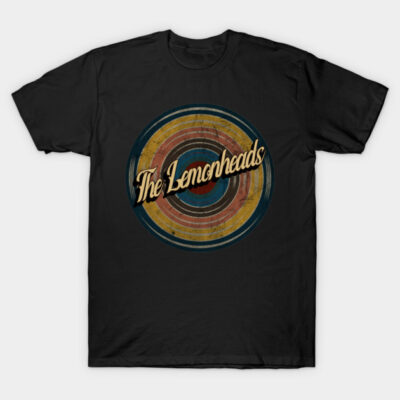Black cotton t-shirt with retro circular logo design, featuring vintage colors and bold text, ideal for casual wear.