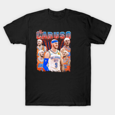 Black graphic t-shirt with colorful basketball-themed design, ideal for sports fans, made from soft cotton material.