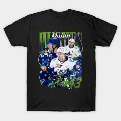 Black graphic T-shirt featuring ice hockey design with player images and #43. Perfect for sports fans, 100% cotton.