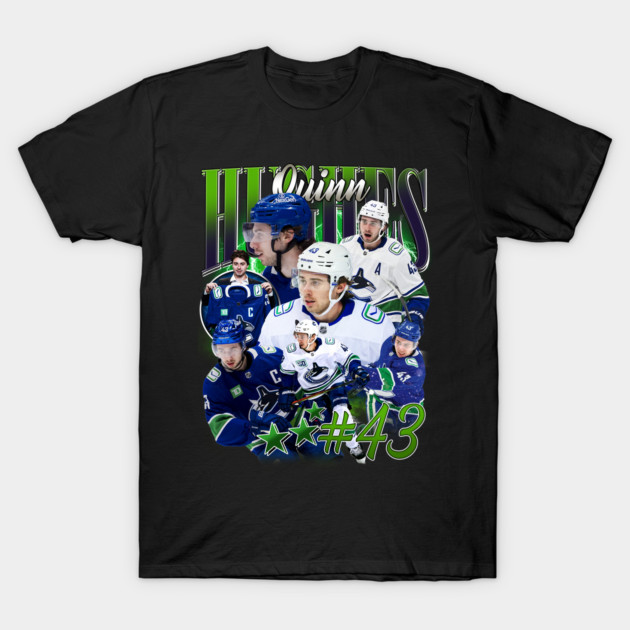 Black graphic T-shirt featuring ice hockey design with player images and #43. Perfect for sports fans, 100% cotton.