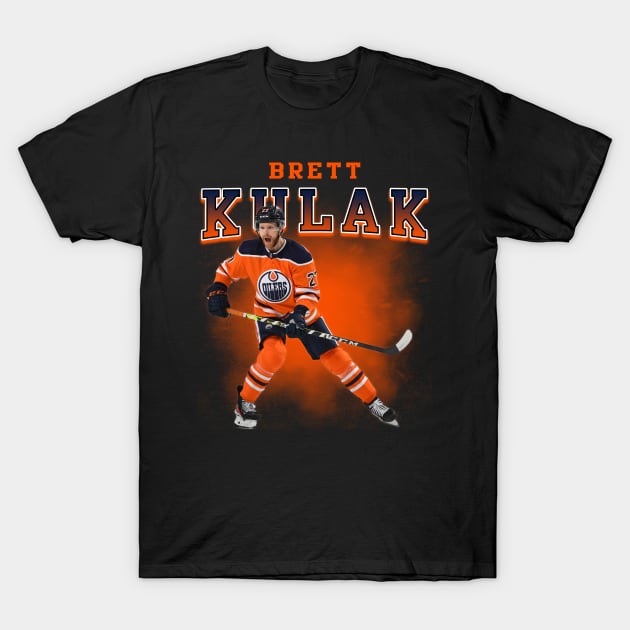 Black hockey-themed t-shirt featuring orange and blue design, ideal for sports fans and casual wear.