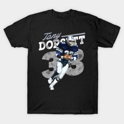 Black graphic t-shirt featuring a vintage sports design with blue and white accents, perfect for casual wear.
