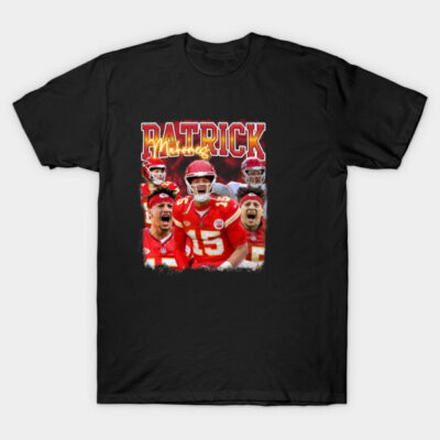 Black graphic T-shirt featuring football-themed design, perfect for sports fans. Casual style with bold colors.
