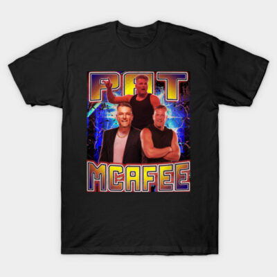 Black graphic t-shirt with colorful design, featuring bold text and vibrant imagery, made from soft cotton material.