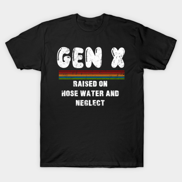 Black Gen X t-shirt with humorous vintage text design, perfect for casual wear. Cotton material for comfort and style.