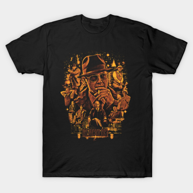 Black graphic t-shirt with vintage collage design, featuring various characters, ideal for casual wear and pop culture fans.