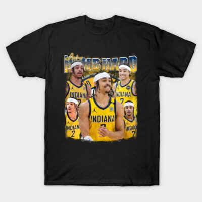 Black basketball-themed T-shirt featuring Indiana team graphics, perfect for sports fans and casual wear.