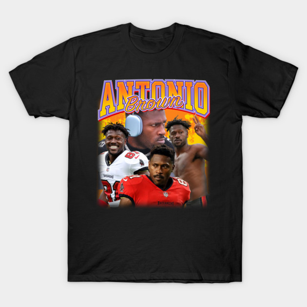 Black graphic t-shirt with vibrant collage design, featuring bold text and dynamic athlete imagery, perfect for sports fans.