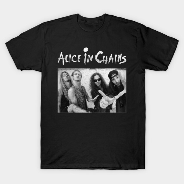 Black Alice in Chains band t-shirt with graphic design, casual style, cotton material, perfect for music fans.