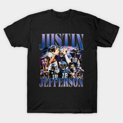 Black sports-themed graphic t-shirt featuring vibrant football imagery and bold text design. Perfect for casual wear.