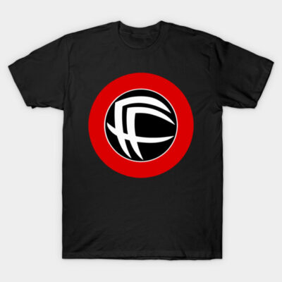 Black cotton T-shirt with bold red and white graphic design on front, ideal for casual wear or gifting.
