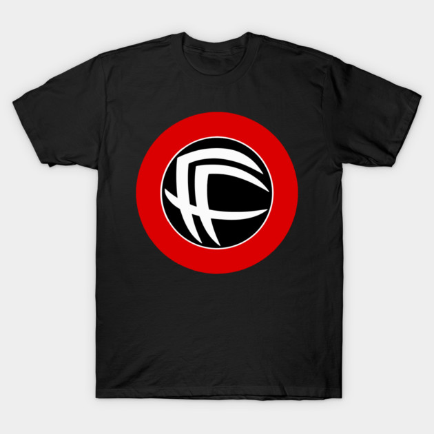 Black cotton T-shirt with bold red and white graphic design on front, ideal for casual wear or gifting.