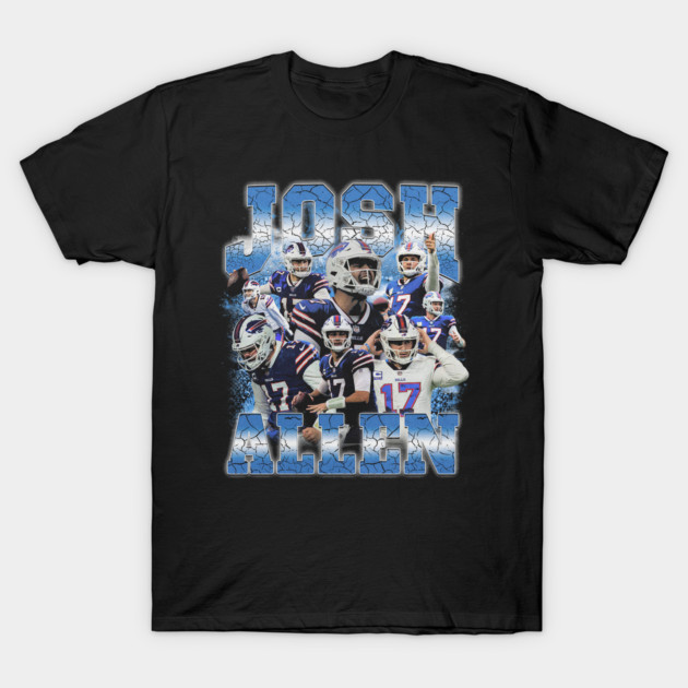 Black graphic t-shirt featuring sports-themed design with blue and white accents, suitable for casual wear.