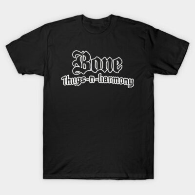Black graphic t-shirt with bold white text design, casual style, perfect for everyday wear.
