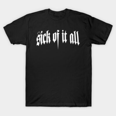 Black graphic T-shirt with bold white text, casual style, soft cotton material, ideal for everyday wear.
