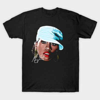 Black graphic t-shirt featuring a colorful artistic portrait with signature, casual wear, cotton material.