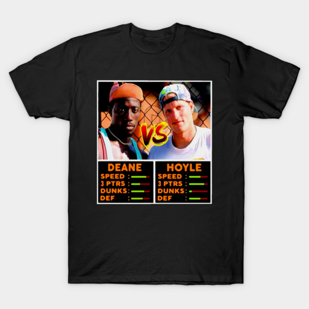 Black graphic t-shirt featuring retro basketball player design with stats, casual style, cotton material, unisex fit.