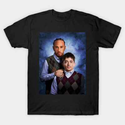 Black t-shirt with humorous argyle vest portrait print, casual wear, cotton blend.