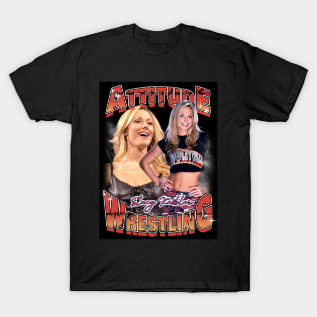 Black wrestling-themed T-shirt featuring bold graphic design, perfect for casual wear or fan events.