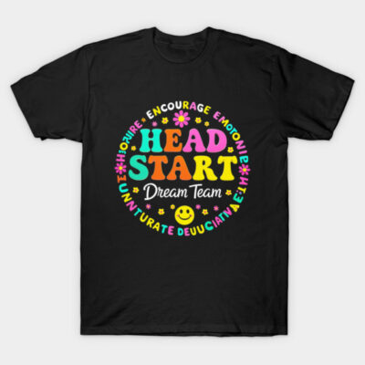 Black cotton T-shirt with colorful "Head Start Dream Team" graphic, perfect for casual wear or team events.