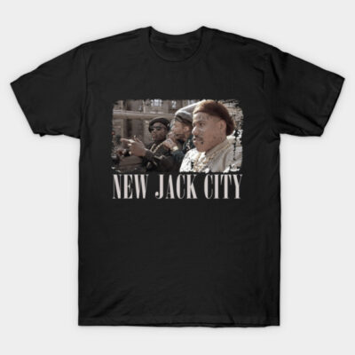 Black "New Jack City" graphic t-shirt, 100% cotton, casual streetwear style, comfortable fit for everyday use.
