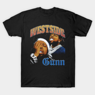 Black graphic tee with bold "Westside Gunn" text, hip-hop style, casual wear, cotton material, unisex design.