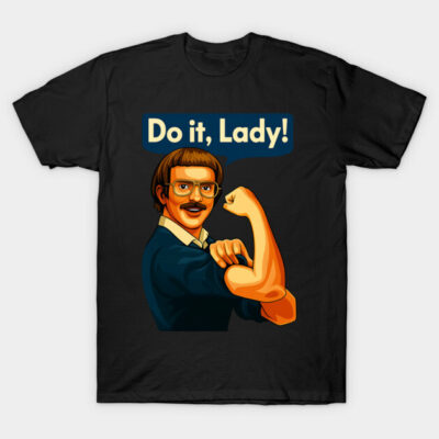 Black T-shirt with retro-style graphic and "Do it, Lady!" text, perfect for casual wear and self-expression.