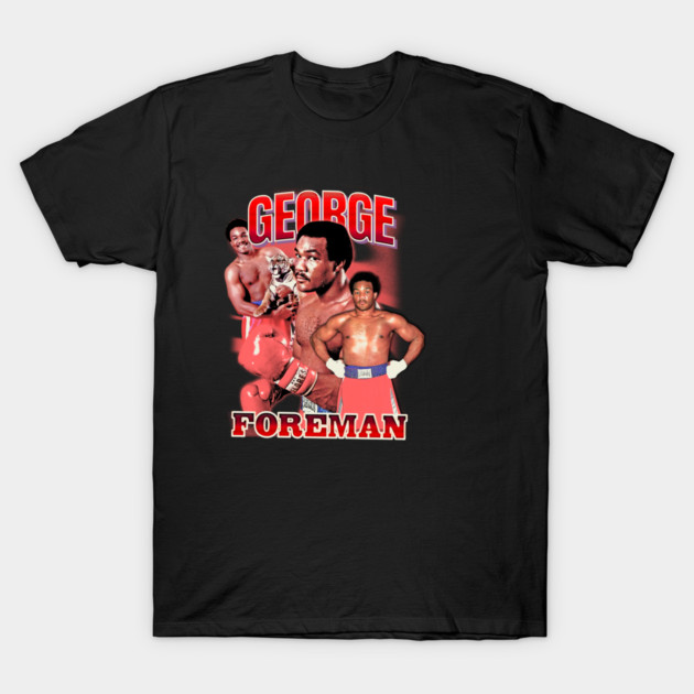 "Black graphic t-shirt featuring vintage boxing theme, red accents, casual style, cotton material, perfect for sports fans."