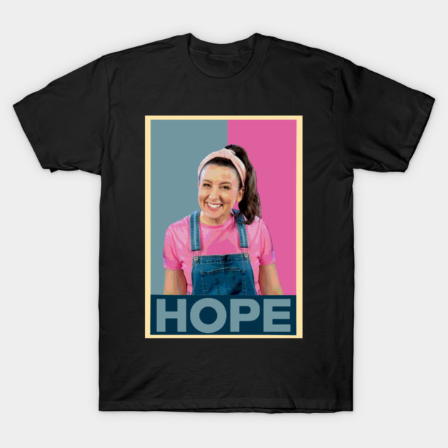 Black t-shirt with colorful graphic design featuring "Hope" text, casual style, made from soft cotton material.