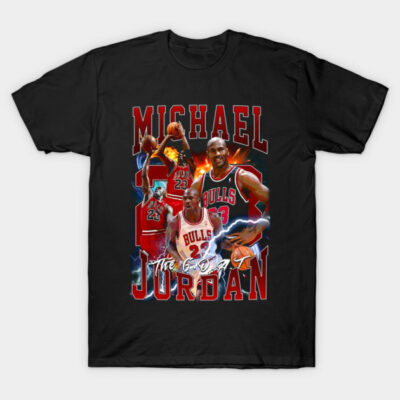 Black graphic t-shirt featuring basketball-themed design, bold text, and vibrant colors, ideal for casual wear.