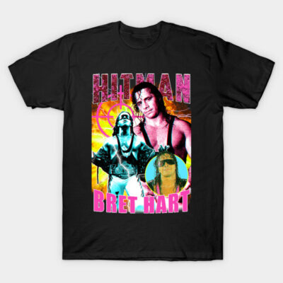 Black graphic t-shirt featuring vibrant retro wrestler design, ideal for casual wear, made from soft cotton blend.