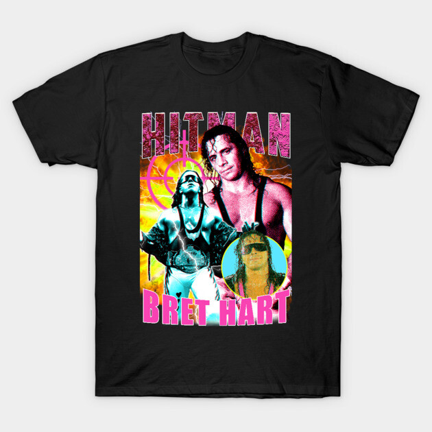 Black graphic t-shirt featuring vibrant retro wrestler design, ideal for casual wear, made from soft cotton blend.