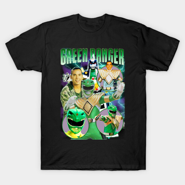 Black t-shirt featuring Green Ranger graphic design, perfect for fans, made of soft cotton, ideal for casual wear.