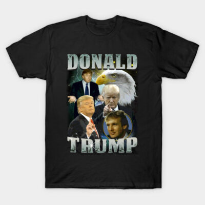 Black t-shirt with graphic design featuring eagle and text, casual style, ideal for everyday wear or gifts.