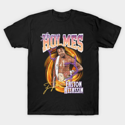 Black T-shirt featuring retro boxing-themed graphic design, ideal for sports fans and casual wear.