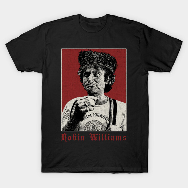 Black graphic t-shirt with vintage print, red background, casual wear, 100% cotton, unisex style.